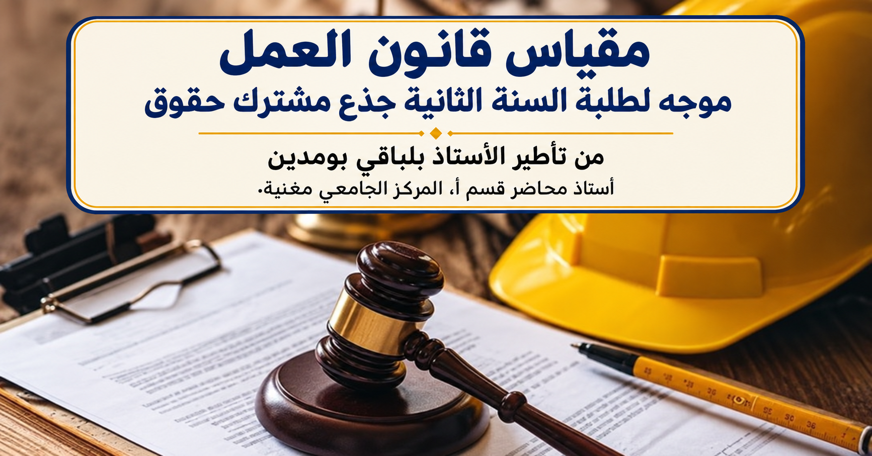 مقياس قانون العمل موجه لطلبة السنة الثانية جذع مشترك حقوق، من تأطير الأستاذ بلباقي بومدين، أستاذ محاضر قسم أ، المركز الجامعي 